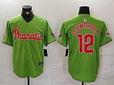 Men's Philadelphia Phillies #12 Kyle Schwarber Green With Patch Stitched Cool Base Nike Jersey,baseball caps,new era cap wholesale,wholesale hats