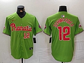 Men's Philadelphia Phillies #12 Kyle Schwarber Number Green With Patch Stitched Cool Base Nike Jersey,baseball caps,new era cap wholesale,wholesale hats