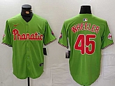 Men's Philadelphia Phillies #45 Zack Wheeler Green With Patch Stitched Cool Base Nike Jersey,baseball caps,new era cap wholesale,wholesale hats