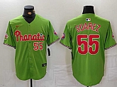 Men's Philadelphia Phillies #55 Ranger Suarez Number Green With Patch Stitched Cool Base Nike Jersey,baseball caps,new era cap wholesale,wholesale hats