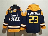 Men's Utah Jazz #23 Lauri Markkanen Navy Yellow Lace-Up Pullover Hoodie,baseball caps,new era cap wholesale,wholesale hats