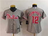 Women's Philadelphia Phillies #12 Kyle Schwarber Gray Cool Base Stitched Baseball Jersey(Run Small),baseball caps,new era cap wholesale,wholesale hats