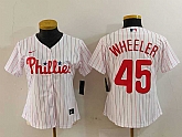 Women's Philadelphia Phillies #45 Zack Wheeler White Pinstripe Stitched Cool Base Jersey,baseball caps,new era cap wholesale,wholesale hats