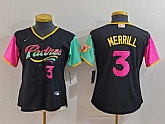 Women's San Diego Padres #3 Jackson Merrill Black Player Number Fashion Baseball Jersey,baseball caps,new era cap wholesale,wholesale hats