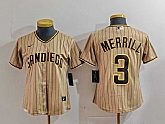 Women's San Diego Padres #3 Jackson Merrill Tan NEW 2023 Cool Base Stitched Jersey,baseball caps,new era cap wholesale,wholesale hats