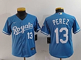 Youth Kansas City Royals #13 Salvador Perez Number Light Blue Cool Base Stitched Jersey,baseball caps,new era cap wholesale,wholesale hats