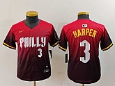 Youth Philadelphia Phillies #3 Bryce Harper Number Red 2024 City Connect Limited Jersey,baseball caps,new era cap wholesale,wholesale hats