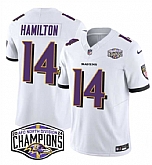 Men's Baltimore Ravens #14 Kyle Hamilton White F.U.S.E 2024 AFC North Division Champions Vapor Limited Jersey,baseball caps,new era cap wholesale,wholesale hats