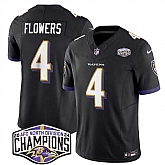 Men's Baltimore Ravens #4 Zay Flowers Black F.U.S.E 2024 AFC North Division Champions Vapor Limited Jersey,baseball caps,new era cap wholesale,wholesale hats