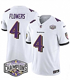 Men's Baltimore Ravens #4 Zay Flowers White F.U.S.E 2024 AFC North Division Champions Vapor Limited Jersey,baseball caps,new era cap wholesale,wholesale hats