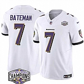 Men's Baltimore Ravens #7 Rashod Bateman White F.U.S.E 2024 AFC North Division Champions Vapor Limited Jersey,baseball caps,new era cap wholesale,wholesale hats