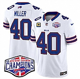 Men's Buffalo Bills #40 Von Miller White F.U.S.E. 2024 AFC East Division Champions With 4-Star C Ptach Vapor Limited Stitched Jersey,baseball caps,new era cap wholesale,wholesale hats