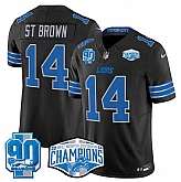 Men's Detroit Lions #14 Amon-Ra St. Brown Black 2024 NFC North Champions 90th Anniversary Patch F.U.S.E. Vapor Limited Stitched Jersey,baseball caps,new era cap wholesale,wholesale hats