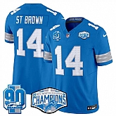 Men's Detroit Lions #14 Amon-Ra St. Brown Blue 2024 NFC North Champions 90th Anniversary Patch F.U.S.E. Vapor Limited Stitched Jersey,baseball caps,new era cap wholesale,wholesale hats