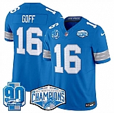 Men's Detroit Lions #16 Jared Goff Blue 2024 NFC North Champions 90th Anniversary Patch F.U.S.E. Vapor Limited Stitched Jersey,baseball caps,new era cap wholesale,wholesale hats