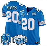 Men's Detroit Lions #20 Barry Sanders Blue 2024 NFC North Champions 90th Anniversary Patch F.U.S.E. Vapor Limited Stitched Jersey,baseball caps,new era cap wholesale,wholesale hats