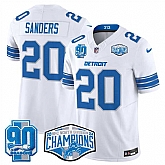 Men's Detroit Lions #20 Barry Sanders White 2024 NFC North Champions 90th Anniversary Patch F.U.S.E. Vapor Limited Stitched Jersey,baseball caps,new era cap wholesale,wholesale hats