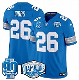 Men's Detroit Lions #26 Jahmyr Gibbs Blue 2024 NFC North Champions 90th Anniversary Patch F.U.S.E. Vapor Limited Stitched Jersey,baseball caps,new era cap wholesale,wholesale hats