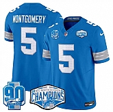 Men's Detroit Lions #5 David Montgomery Blue 2024 NFC North Champions 90th Anniversary Patch F.U.S.E. Vapor Limited Stitched Jersey,baseball caps,new era cap wholesale,wholesale hats