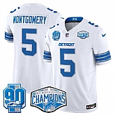 Men's Detroit Lions #5 David Montgomery White 2024 NFC North Champions 90th Anniversary Patch F.U.S.E. Vapor Limited Stitched Jersey,baseball caps,new era cap wholesale,wholesale hats