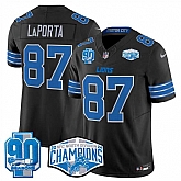 Men's Detroit Lions #87 Sam LaPorta Black 2024 NFC North Champions 90th Anniversary Patch F.U.S.E. Vapor Limited Stitched Jersey,baseball caps,new era cap wholesale,wholesale hats