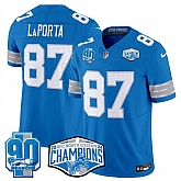 Men's Detroit Lions #87 Sam LaPorta Blue 2024 NFC North Champions 90th Anniversary Patch F.U.S.E. Vapor Limited Stitched Jersey,baseball caps,new era cap wholesale,wholesale hats