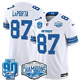 Men's Detroit Lions #87 Sam LaPorta White 2024 NFC North Champions 90th Anniversary Patch F.U.S.E. Vapor Limited Stitched Jersey,baseball caps,new era cap wholesale,wholesale hats