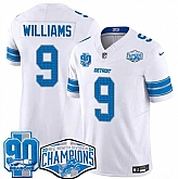 Men's Detroit Lions #9 Jameson Williams White 2024 NFC North Champions 90th Anniversary Patch F.U.S.E. Vapor Limited Stitched Jersey,baseball caps,new era cap wholesale,wholesale hats