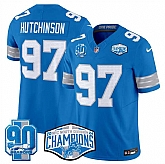 Men's Detroit Lions #97 Aidan Hutchinson Blue 2024 NFC North Champions 90th Anniversary Patch F.U.S.E. Vapor Limited Stitched Jersey,baseball caps,new era cap wholesale,wholesale hats