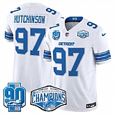 Men's Detroit Lions #97 Aidan Hutchinson White 2024 NFC North Champions 90th Anniversary Patch F.U.S.E. Vapor Limited Stitched Jersey,baseball caps,new era cap wholesale,wholesale hats