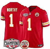 Men's Kansas City Chiefs #1 Xavier Worthy Red F.U.S.E. 2024 AFC West Division Champions Vapor Limited Stitched Jersey,baseball caps,new era cap wholesale,wholesale hats