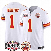 Men's Kansas City Chiefs #1 Xavier Worthy White F.U.S.E. 2024 AFC West Division Champions Vapor Limited Stitched Jersey,baseball caps,new era cap wholesale,wholesale hats