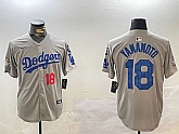 Men's Los Angeles Dodgers #18 Yoshinobu Yamamoto Grey 2024 World Series With Fernando Memorial Patch Limited Stitched Jersey,baseball caps,new era cap wholesale,wholesale hats