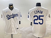 Men's Los Angeles Dodgers #25 Tommy Edman White 2024 World Series With Fernando Memorial Patch Home Limited Stitched Jerseys,baseball caps,new era cap wholesale,wholesale hats