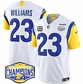 Men's Los Angeles Rams #23 Kyren Williams White 2024 NFC West Champions With 4-Star C Patch F.U.S.E. Vapor Untouchable Stitched Jersey,baseball caps,new era cap wholesale,wholesale hats