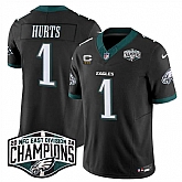 Men's Philadelphia Eagles #1 Jalen Hurts Black 2024 New NFC East Champions With 3-Star C Patch F.U.S.E. Vapor Untouchable Limited Stitched Jersey,baseball caps,new era cap wholesale,wholesale hats