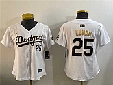 Women's Los Angeles Dodgers #25 Tommy Edman White Gold Home Limited Stitched Jersey,baseball caps,new era cap wholesale,wholesale hats