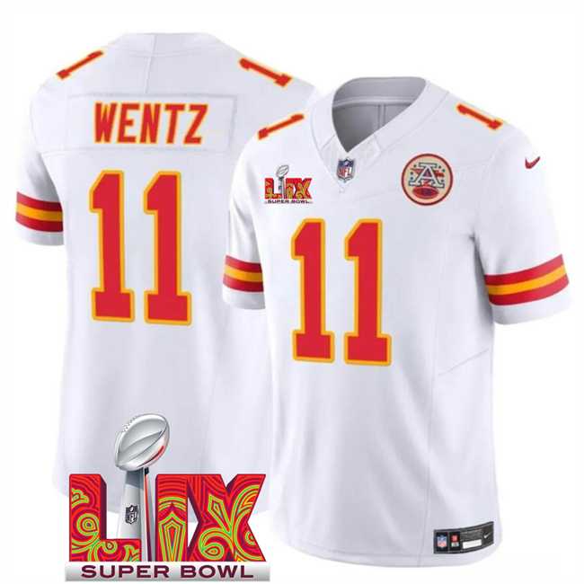 Men & Women & Youth Kansas City Chiefs #11 Carson Wentz White 2025 Super Bowl LIX Patch F.U.S.E. Vapor Limited Stitched Jersey,We sell and wholesale Men & Women & Youth Kansas City Chiefs #11 Carson Wentz White 2025 Super Bowl LIX Patch F.U.S.E. Vapor Limited Stitched Jersey on line form chian!