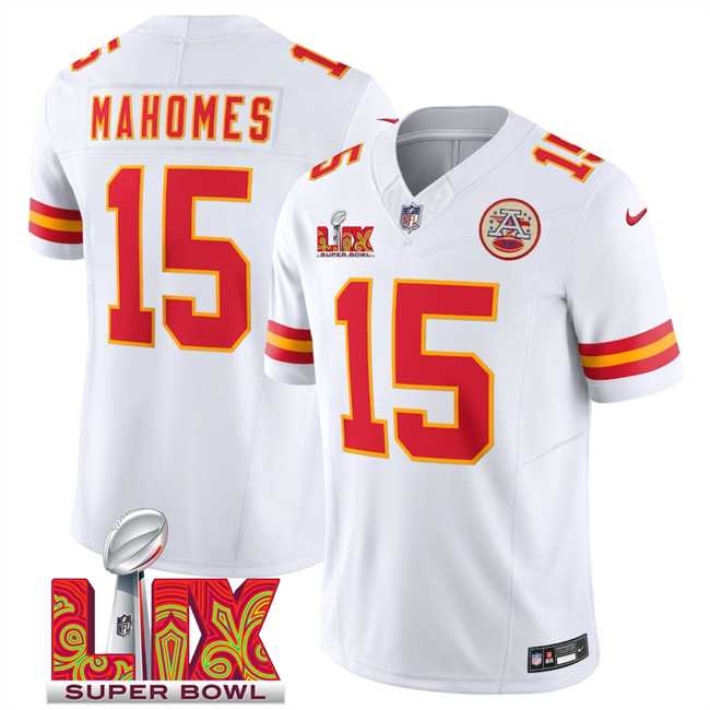 Men & Women & Youth Kansas City Chiefs #15 Patrick Mahomes White 2025 Super Bowl LIX Patch F.U.S.E. Vapor Limited Stitched Jersey,We sell and wholesale Men & Women & Youth Kansas City Chiefs #15 Patrick Mahomes White 2025 Super Bowl LIX Patch F.U.S.E. Vapor Limited Stitched Jersey on line form chian!