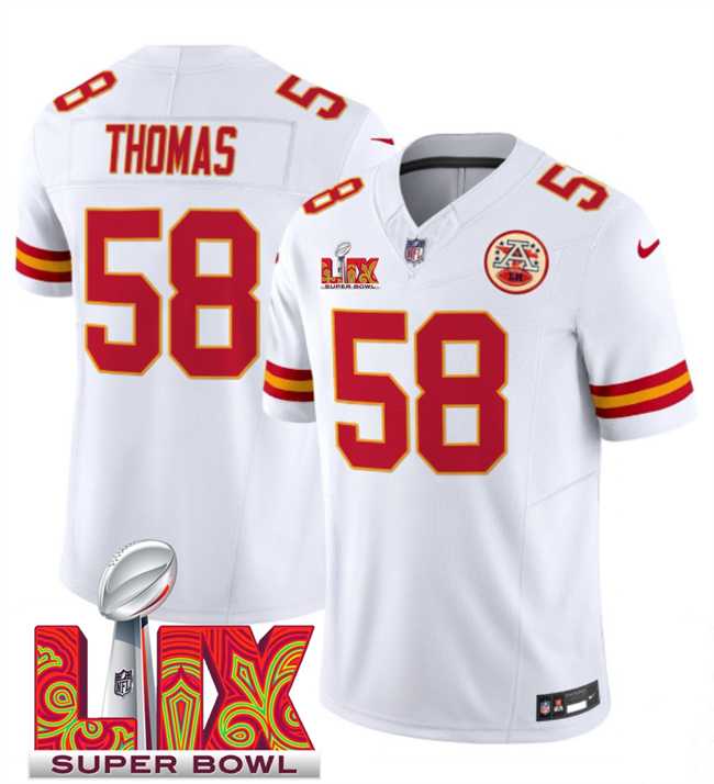 Men & Women & Youth Kansas City Chiefs #58 Derrick Thomas White 2025 Super Bowl LIX Patch F.U.S.E. Vapor Limited Stitched Jersey,We sell and wholesale Men & Women & Youth Kansas City Chiefs #58 Derrick Thomas White 2025 Super Bowl LIX Patch F.U.S.E. Vapor Limited Stitched Jersey on line form chian!