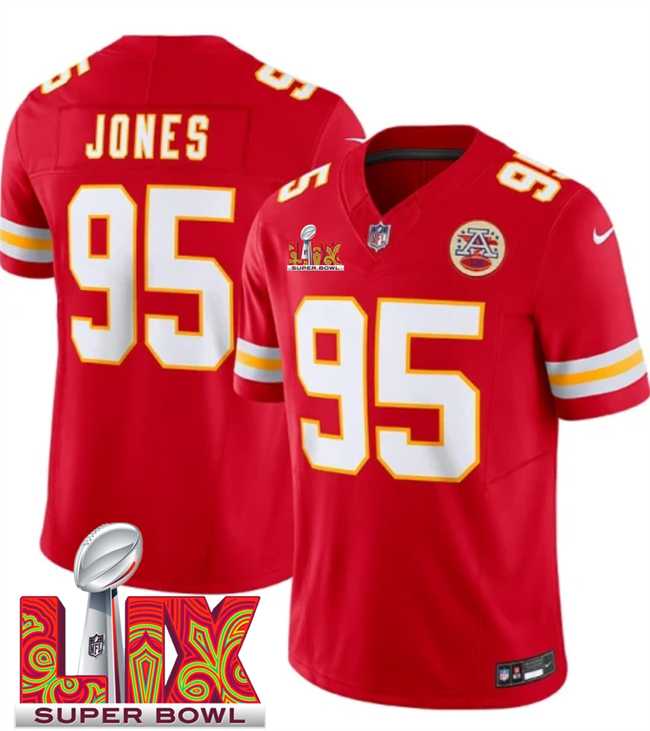 Men & Women & Youth Kansas City Chiefs #95 Chris Jones Red 2025 Super Bowl LIX Patch F.U.S.E. Vapor Limited Stitched Jersey,We sell and wholesale Men & Women & Youth Kansas City Chiefs #95 Chris Jones Red 2025 Super Bowl LIX Patch F.U.S.E. Vapor Limited Stitched Jersey on line form chian!