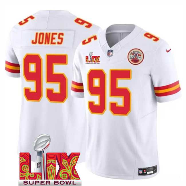 Men & Women & Youth Kansas City Chiefs #95 Chris Jones White 2025 Super Bowl LIX Patch F.U.S.E. Vapor Limited Stitched Jersey,We sell and wholesale Men & Women & Youth Kansas City Chiefs #95 Chris Jones White 2025 Super Bowl LIX Patch F.U.S.E. Vapor Limited Stitched Jersey on line form chian!